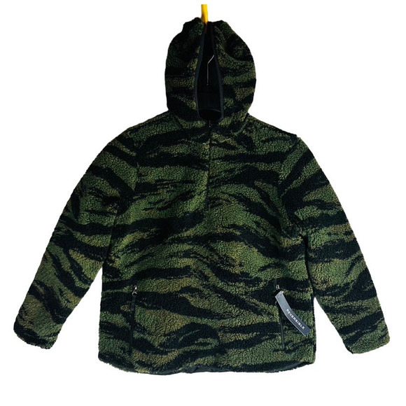 New GAP Boys Sz 12 Reversible Sherpa Quarter Zip Hoodie Jacket Camo Black NWT - Picture 1 of 11